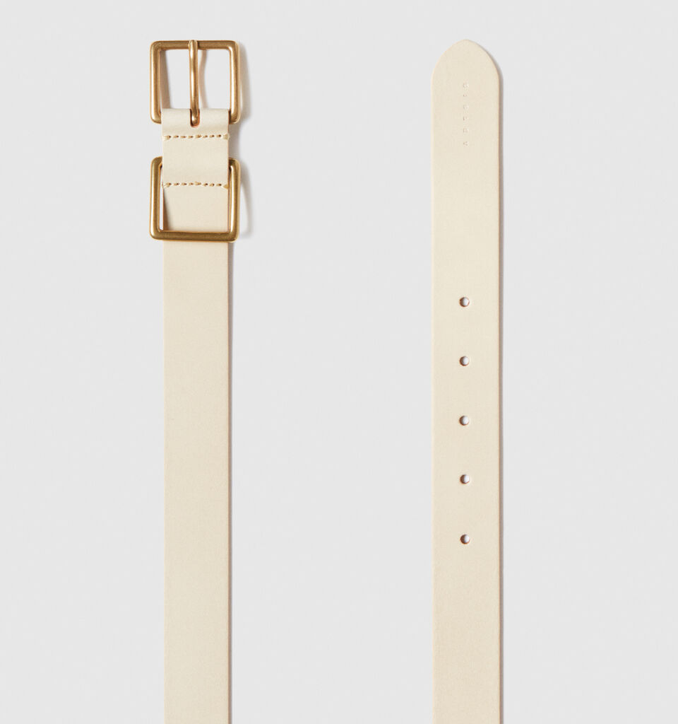 Leather belt with double buckle - women's belts - Creamy White | Sisley image number 2